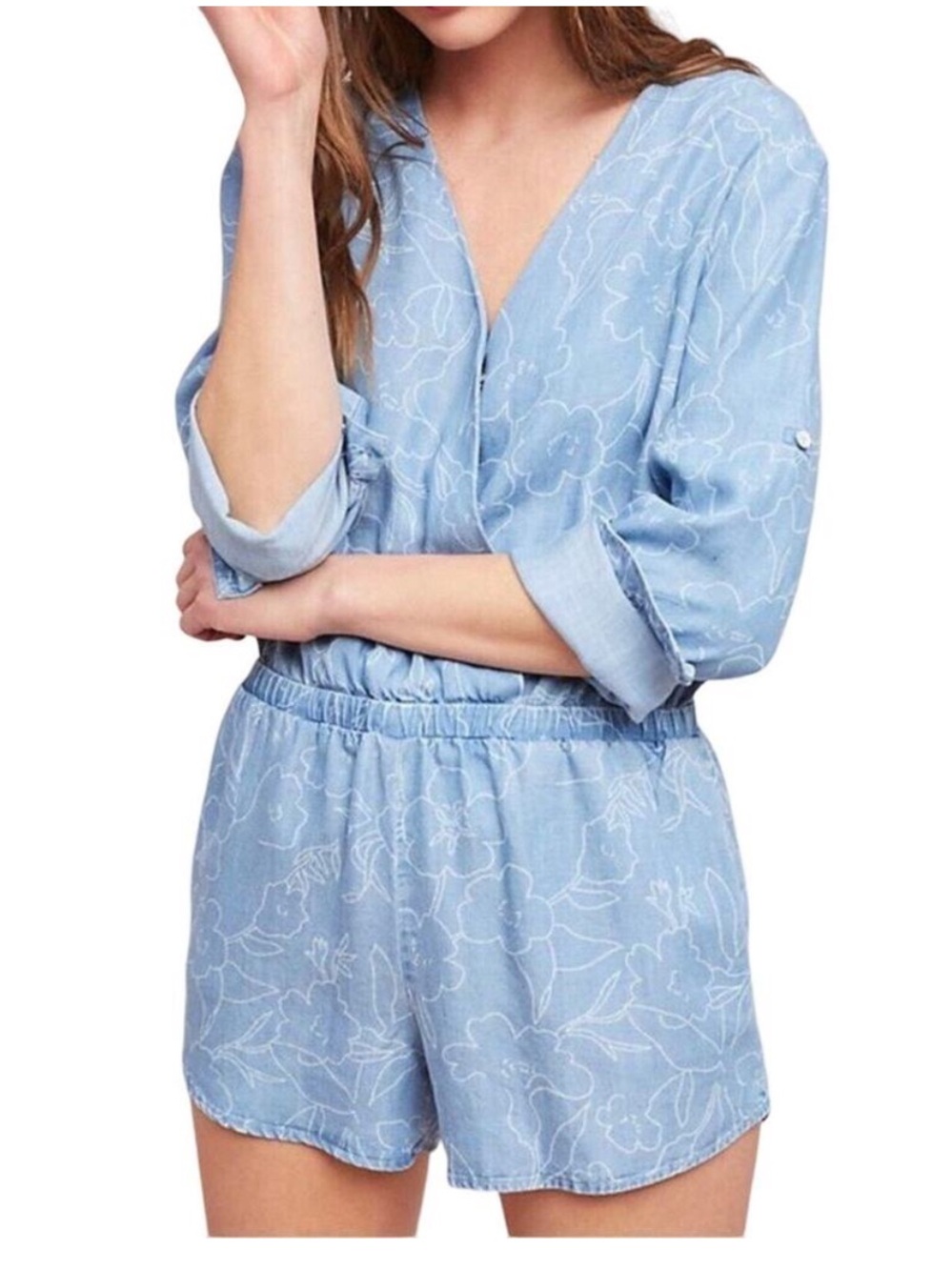 Anthropologie cloth & stone floral chambray romper